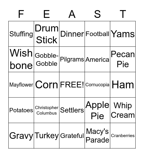 Turkey Day Bingo Card