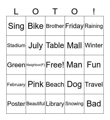 LOTO! Bingo Card