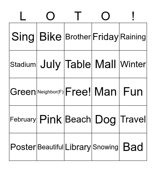 LOTO! Bingo Card