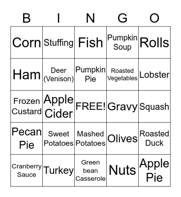 Thanksgiving Foods - Then and Now Bingo Card