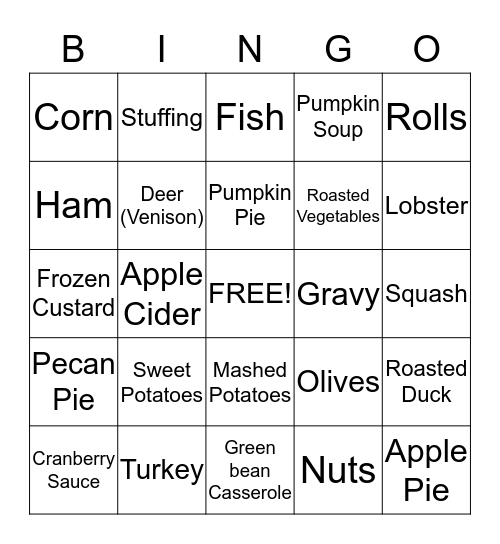 Thanksgiving Foods - Then and Now Bingo Card