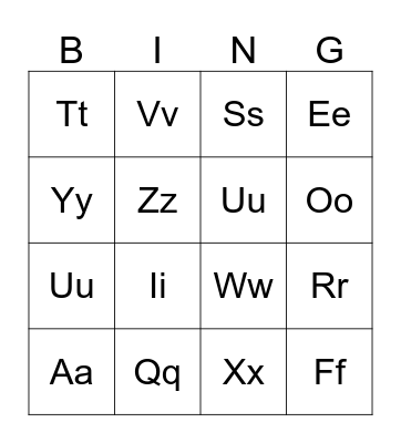 Kindergarten Alphabet Bingo #2 Bingo Card