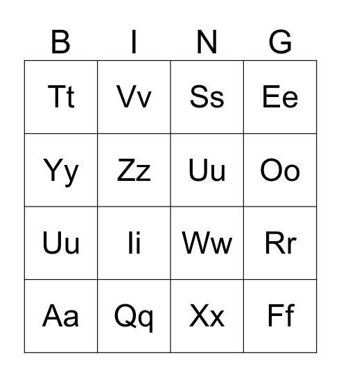 Kindergarten Alphabet Bingo #2 Bingo Card