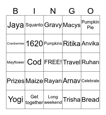 THANKSGIVING Bingo Card