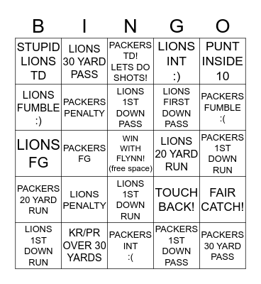 Thanksgiving Packer BINGO! Bingo Card