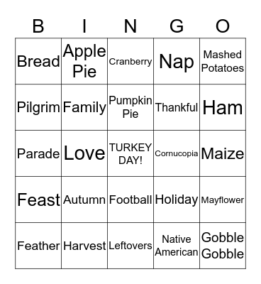 Thanksgiving Bingo Card