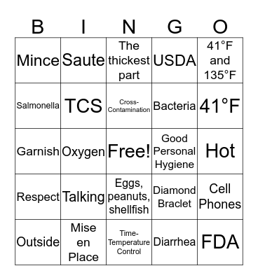 Safety & Sanitation Bingo Card