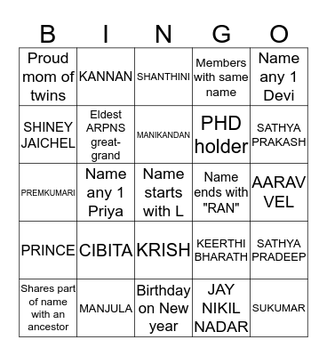 ARPNS Family Bingo Card