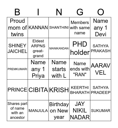 ARPNS Family Bingo Card