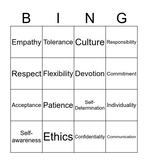 Core Values Bingo! Bingo Card