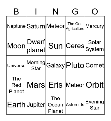 The Solar System  Bingo Card