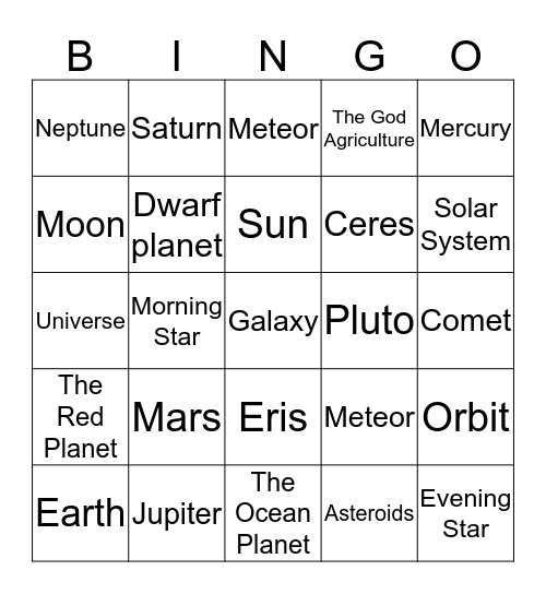 The Solar System  Bingo Card