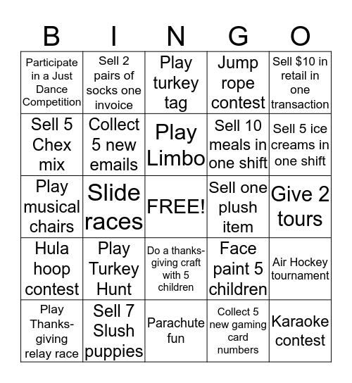 Kids Quest Thanksgiving Bingo Card