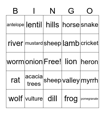 Nature Bingo Card