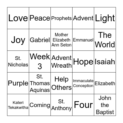 Advent/Saint Bingo Card