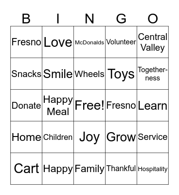 Give Back Bingo - Happy Wheels Bingo Card
