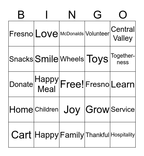 Give Back Bingo - Happy Wheels Bingo Card