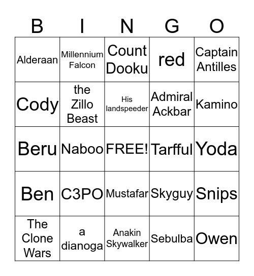 STAR WARS BINGO Card