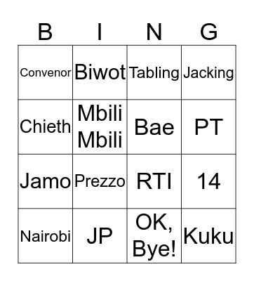 RT BiNGO Card