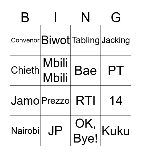 RT BiNGO Card