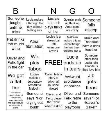Dysfunctional Family Bingo Card