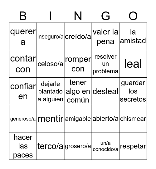 Es3 Un2 Vocab 2 (Español) Bingo Card