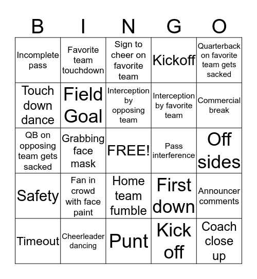 Football Bingo Card