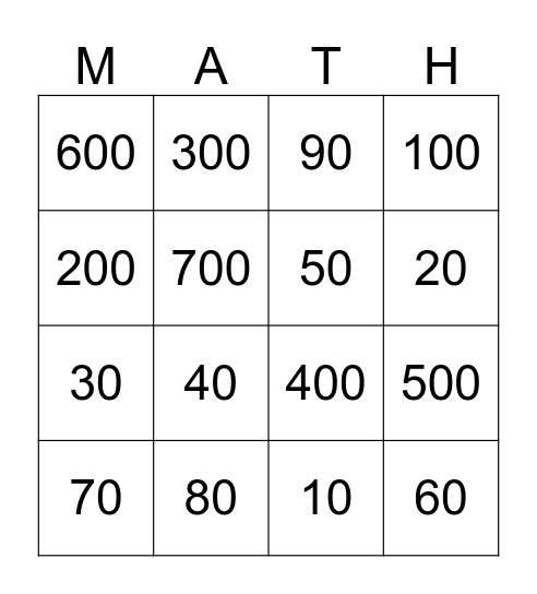 Math Bingo Card Bingo Card