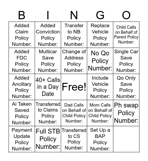 Renewals Bingo Card