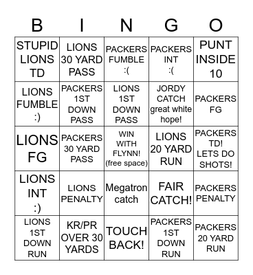 Thanksgiving Packer BINGO! Bingo Card