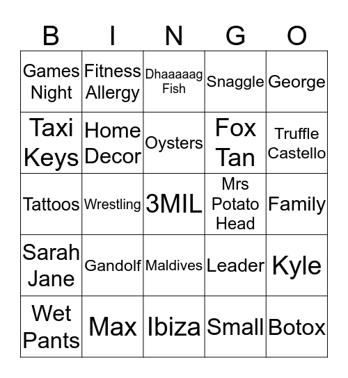 Skene-O Bing-O Bingo Card