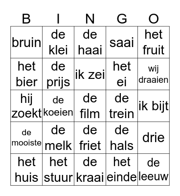 Teksten Bingo Card