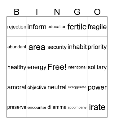 Untitled Bingo Card