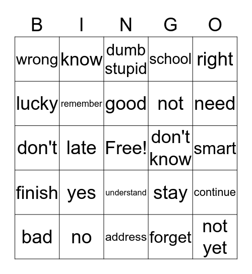 Lesson 4 Bingo Card