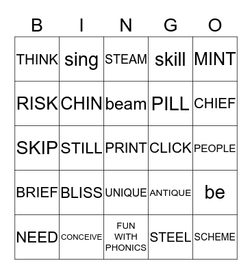 i and I sounds  Bingo Card
