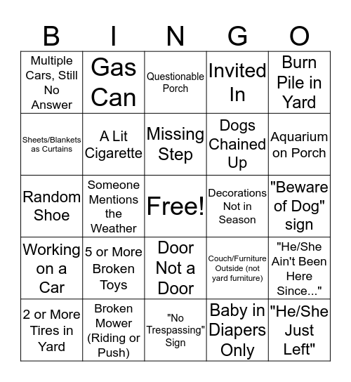 Home Visit Bingo Card