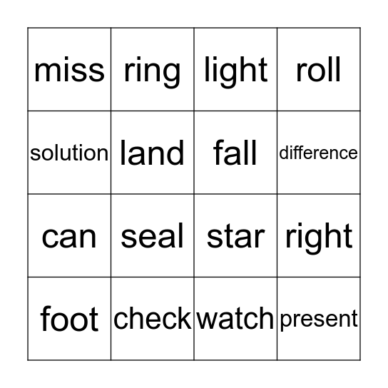 Multiple Meaning Words Bingo Card