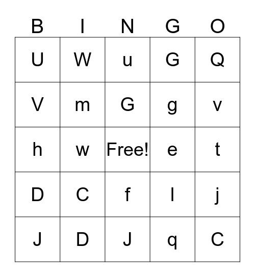 Addison's ABC Bingo Card