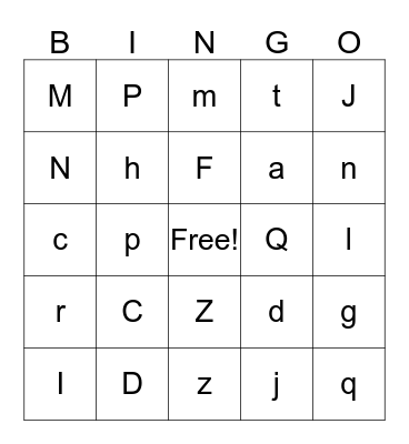 Ansley's ABC Bingo Card