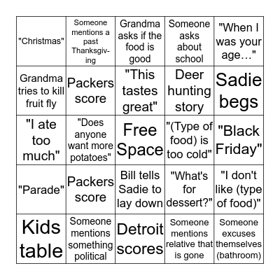 Thanksgiving Day Bingo Card
