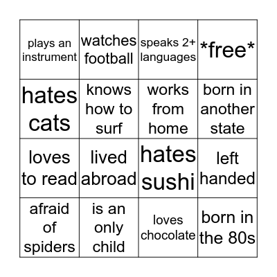 Human Bingo  Bingo Card