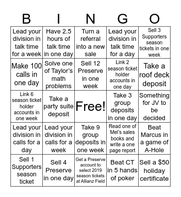 Ticket Sales Bingo Card