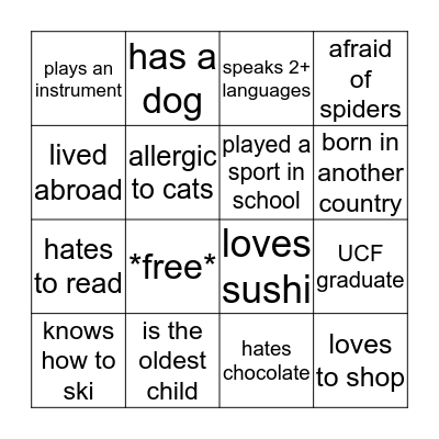 Human Bingo  Bingo Card