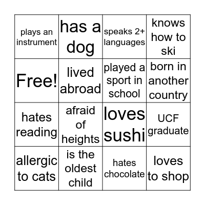 Human Bingo Card