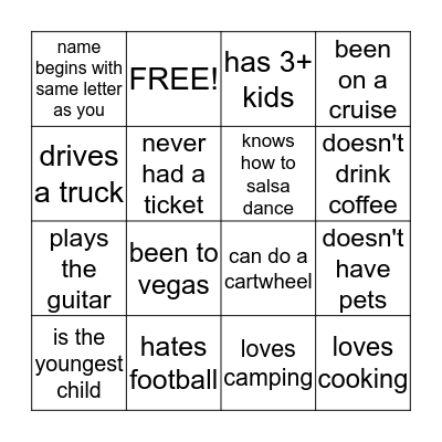 Human Bingo Card