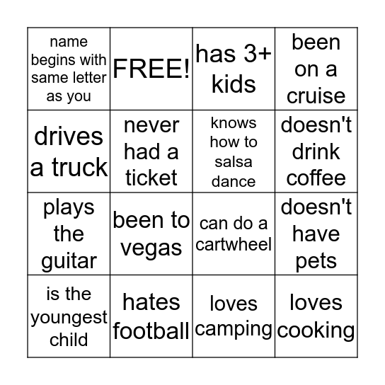 Human Bingo Card