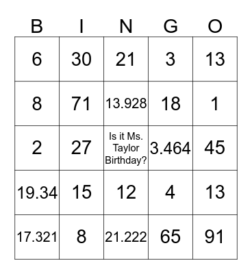 Untitled Bingo Card