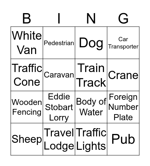 Bus Bingo 2018 Bingo Card