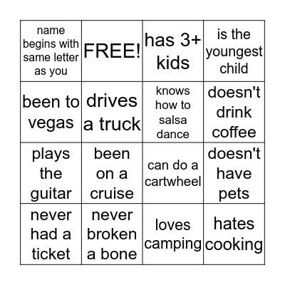 Human Bingo Card