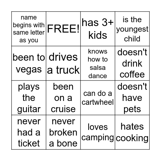 Human Bingo Card